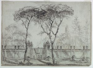 Piirros, Huvilan portilla, 1770-86 tekijältä Carlo Marchionni