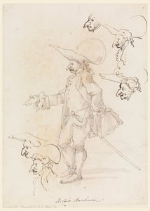 Piirustus, karikatyyrejä, n. 1725-75 tekijältä Carlo Marchionni