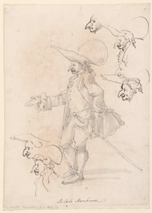 Piirustus, karikatyyrejä, n. 1725-75 tekijältä Carlo Marchionni