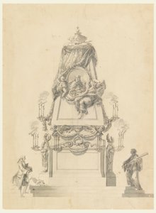 Piirustus, Kuninkaan katafalkki, n. 1765. tekijältä Carlo Marchionni
