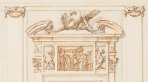 Piirustus, Pohjoisen portaalin suunnitelma, Suuri galleria, Villa Albani, Rooma, Italia, 1755-56. tekijältä Carlo Marchionni