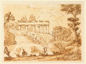 Piirustus, Maisema temppelin raunioineen, 1770-1786 tekijältä Carlo Marchionni