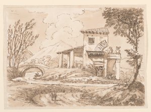Piirros, maisema ja huvila, 1750-60 tekijältä Carlo Marchionni