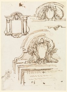 Piirustus, luonnoksia kehyksiä varten Pietarinkirkon sakastiin, 1740-58. tekijältä Carlo Marchionni