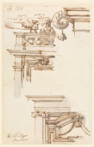 Piirustus, kaksi ovikoteloa, 1750-75 tekijältä Carlo Marchionni