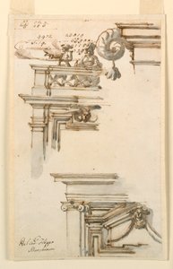 Piirustus, kaksi ovikoteloa, 1750-75 tekijältä Carlo Marchionni
