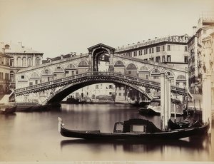 Näkymä Grand Canalille ja Ponte di Rialto Venetsiassa. 1865-1875