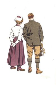 Huolellinen pariskunta (värilitografia) tekijältä Carlo Pellegrini