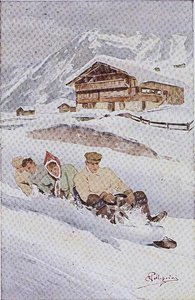 Neljän miehen kelkka (väri litho) tekijältä Carlo Pellegrini