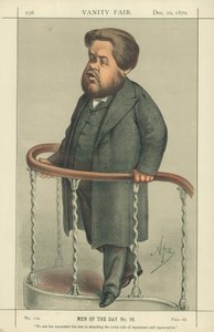Pastori Charles Spurgeon, Kukaan ei ole onnistunut hänen tavoin piirtämään katumuksen ja uudestisyntymisen koomista puolta, 17. heinäkuuta 1880, Vanity Fair -sarjakuva tekijältä Carlo Pellegrini