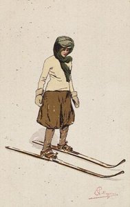 Nainen hiihtämässä (värilitro) tekijältä Carlo Pellegrini