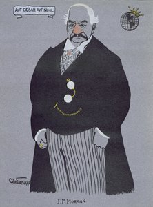 Karikatyyri John Pierpont Morganista (1837-1913), elokuvasta Millionaires of America tekijältä Carlo de Fornaro