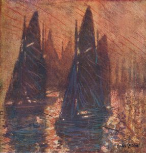 Kalastusveneet sumussa, c1913. tekijältä Carlos Grethe