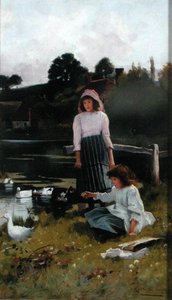 Ankkojen ruokinta (öljy paneelissa) tekijältä Carlton Alfred Smith
