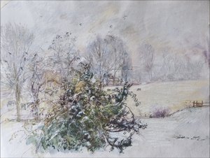 Talvi ikkunastamme, 2009 (pastelli & wc paperilla) tekijältä Caroline Hervey Bathurst