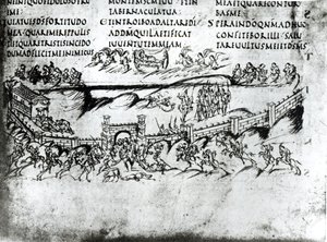 Kuvitus erilaisista kohtauksista Psalmista 43, mukaan lukien säe Herätkää, miksi nukut, oi Herra?, Utrechtin Psalterista, kopio alkuperäisestä Reimsistä nyt Utrechtin yliopiston kirjastossa (kynä & i