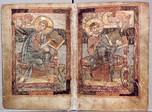 NAL 1203 fol.1v-2 St. Mark and St. Luukas, Godescale-evankeliumista, n. 1781-783