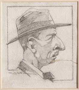 Mies päällään hattu (kynä paperille)
