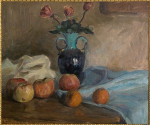 Asetelma noin 1920 (öljy kankaalle kiinnitetty pahville)