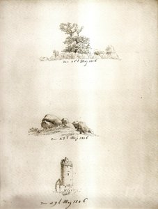 Puu, korsu ja torni tekijältä Caspar David Friedrich