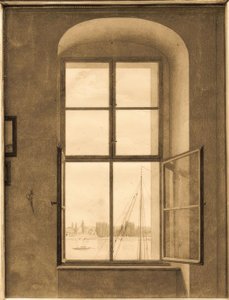 Blick aus dem Atelier des Künstlers (rechtes Fenster) tekijältä Caspar David Friedrich
