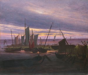 Veneitä satamassa illalla, n. 1828 tekijältä Caspar David Friedrich