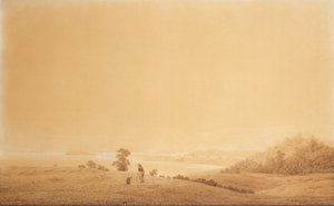 Saksa: Die Ostküste der Insel Rügen mit Schäfer Rügenin saaren itärannikko ja paimenkoira. tekijältä Caspar David Friedrich