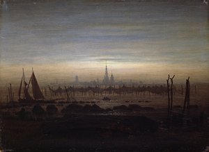 Greifswald kuunvalossa tekijältä Caspar David Friedrich
