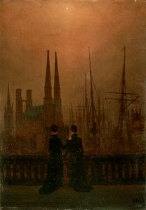 Harbour at Night Sisters, 1818-1820. tekijältä Caspar David Friedrich