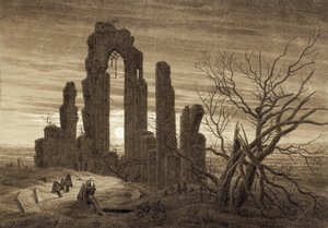 Talvi, yö, vanhuus ja kuolema (ote vuorokauden tuntien ja ihmisen aikakausien syklistä) - Caspar David Friedrichin (1774-1840) taideteos, seepia paperille (19,2x27,5 cm) tekijältä Caspar David Friedrich