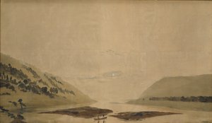 Vuoristomaisema ja joki aamulla, 183035 (wc ja tempera läpinäkyvälle paperille) (pari numeroon 265365) tekijältä Caspar David Friedrich