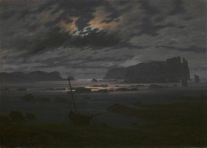 Pohjanmeri kuunvalossa, n. 1823 tekijältä Caspar David Friedrich