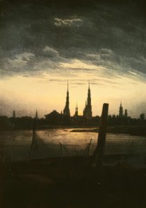 Stadt bei Mondaufgang tekijältä Caspar David Friedrich