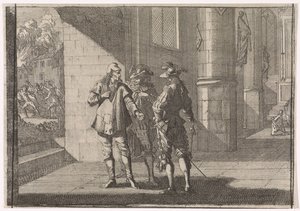 Masaniello puhuu kahdelle aatelismiehelle kirkossa, 1647 tekijältä Caspar Luyken (attributed to)