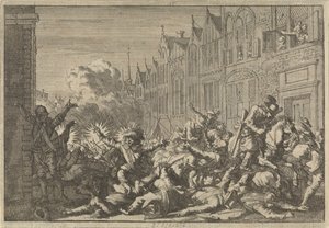 Mazarinin kannattajien valtaama viha, joka joutui kuvernööri De Rohanin kymmenen aseen väijytykseen, 1652 tekijältä Caspar Luyken