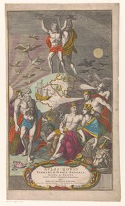 Atlas en Hercules dragen sternerhemel Otsikko voor: Johann Baptista Homan, Maailman imperiumien, kuningaskuntien ja valtioiden uusi atlas, joka näyttää tarkat maantieteelliset taulukot, 1710 tekijältä Caspar Luyken