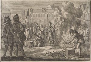 Sotatuomioistuin Prahan kauppatorilla, 1642 tekijältä Caspar Luyken