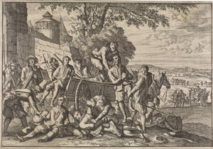 Espanjalaiset sotilaat lastataan kärryihin ja viedään pois, 1641 tekijältä Caspar Luyken