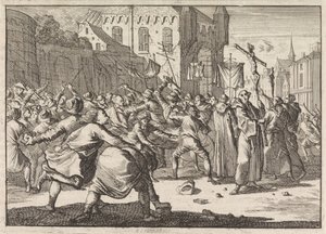 Danzigissa kulkue tervehtii kiviportailla, 1678 tekijältä Caspar Luyken