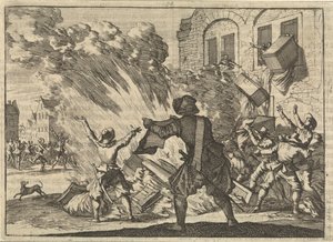 Lyonin tietullitalo ryöstetään korotettujen valmisteverojen seurauksena, 1625 tekijältä Caspar Luyken