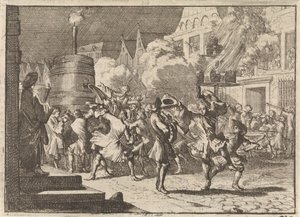 Ilo Pariisissa väärän raportin johdosta William III:n kuolemasta Boynen taistelussa, 1690 tekijältä Caspar Luyken