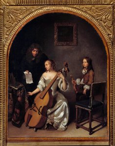 La lecon de basse de viole Gaspard Netscherin (1639-1684) maalaus 1600-luvun su. 0,45x0,35 m