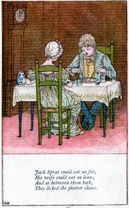 Kuvitus "Jack Sprat ei voinut syödä rasvaa", Kate Greenaway 1846-1901