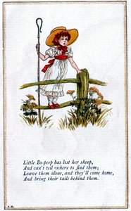 Kuvitus "Pikku Bo-Peep on menettänyt lampaansa", Kate Greenaway
