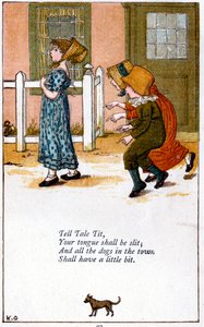 Kuvitus "Kerro, että kielesi leikataan", Kate Greenaway 1846-1901