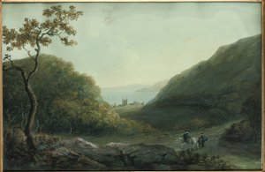 Penrhynin linna lähellä Bangoria, Gwyneddissä, Pohjois-Walesissa, ennen vuotta 1820 tekijältä Catherine Maria Bury