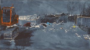 Laaja alue, jossa on 300 jänislampikorentoa, 2014 (Linoleikkaus ja etsaus) tekijältä Catherine Sutcliffe Fuller