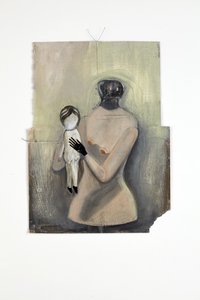 Inbetween, 2014 (paperikollaasi, puuvillalanka, öljy- ja kiiltomaali)