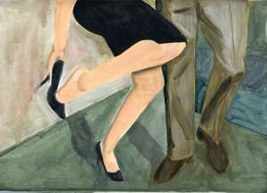 27.09.09 - He tanssivat niin kovaa, että hänen piti ottaa kengät pois, 2009 (öljy paperille) tekijältä Cathy Lomax
