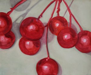 Kirsikat, 2013 (öljy paperille) tekijältä Cathy Lomax